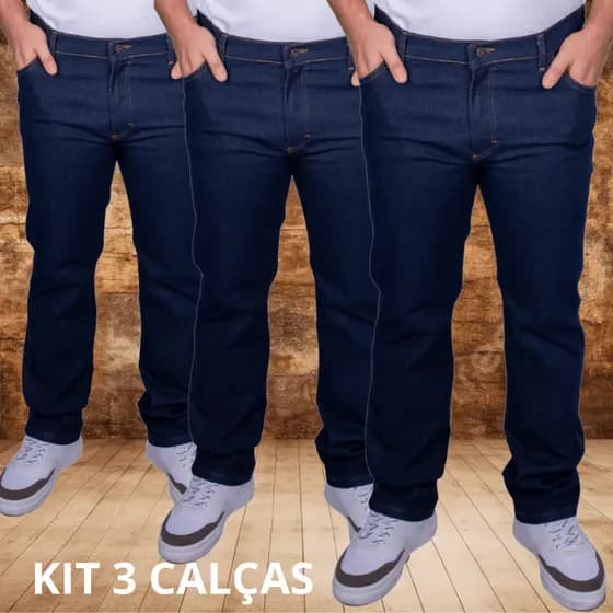Kit 3 Calças Jeans Masculina Para Trabalho Tradicional Corte Reto Promoção Resistente Tecido Premium