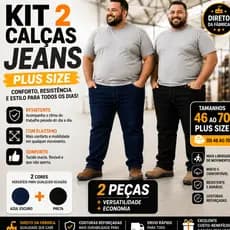 Kit 2 Calça Jeans Masculina PLUS SIZE do 50 ao 70 Tradicional Corte Reto Promoção Tecido Premium