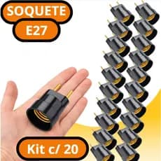 Kit c/ 20e12 Peças Adaptador Bocal Tomada E27 Soquete Pino Porta Lâmpada Bivolt Casa Elétrica Abajur