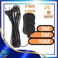 Extensão Elétrica 2, 3, 5, 10 (METROS) Bivolt - Tomadas Tripolares Preta