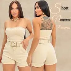 Short Feminino Elegante Bolso Lateral Neopreme Acompanha Cinto Tendência Varias Cores Virginia 8.8