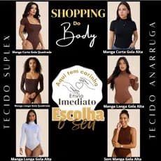 Body Feminino Suplex Anarruga Gola Alta ou Quadrada | Manga Curta Longa e Sem Manga | Envio Imediato