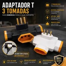 Adaptador T de extensão de plugue de alimentação 3 em 1 fixo Pino Adaptador T Benjamim 90 Graus