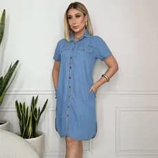 Chemise Vestido Jeans Feminino Casual Tencel Estiloso