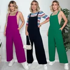 Macacão Jardineira Feminino Longo Casual Liso Jardineira Gestante Crepe