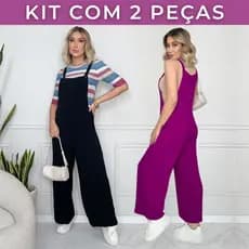 Kit 2 Macacão Jardineira Feminino Longo Casual Liso Jardineira Gestante Crepe Envio Rápido