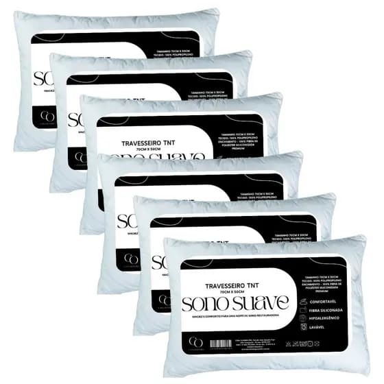Kit Travesseiro 6 Unidades Antialérgico 70x50cm Alto Macio Antialérgico Antiácaro Descanso