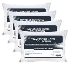 Kit 4 Travesseiro Alto Firme Hotel Collection 70x50cm Padrão Hotel Antialérgico Fibra Siliconada