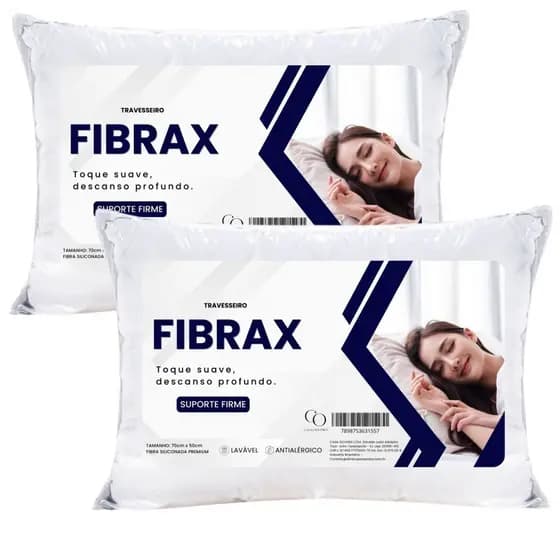 Kit 2 Travesseiro Antialérgico Fibrax Alto E Firme Grande 70x50cm Percal Fibra Siliconada Antiacaro