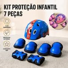 Kit Proteção Infantil 7 Peças Capacete Joelheira Cotoveleira - Bicicleta Patinete Skate Patins
