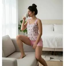 Pijama Adulto Suede Regata Baby Doll Feminino  Short Doll Pijama Verão Pijama Fresco Feminino