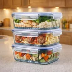 🥗✨Potes Herméticos de Vidro Borossilicato com Tampa Stripes - Potes de Vidro Canelado Premium ✨🥗