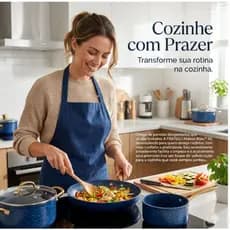 Conjunto de Panelas Fratelli 9 Peças Antiaderente Azul Completo com Tampas de Vidro e Utensílios