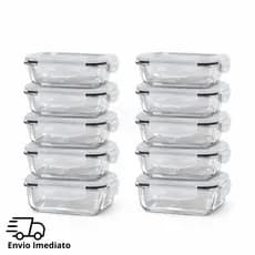 Kit Potes De Vidro Hermético 620 ml Ou 350ml Com Tampa 4 Travas Potes Conjunto Marmita