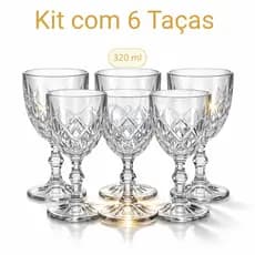Kit Taças Copo Diamond Vidro Transparente Para Bebidas 320ML 4 ou 6 Taças Premium Suco