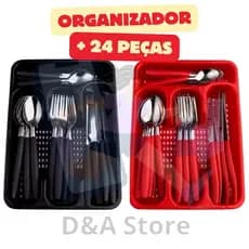 Jogo de Talheres Inox com 25 Peças Conjunto Faqueiro com Organizador Suporte Gaveteiro