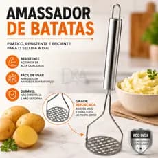Amassador Espremedor De Batata Legumes Frutas Inox Manual Purê Resistente