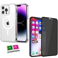Kit Capa MagSafe Transparente + Pelicula 3D Privacidade IPhone 16 16Pro 16Plus 16Pro Max