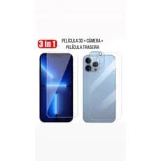 Kit 3 em 1 Pelicula 3D + Película de Câmera + Película Traseira Para Iphone 11 12 13 14 15 16
