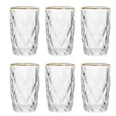 Jogo Com 6 Copos Diamond Borda Dourada Transparente 340ml
