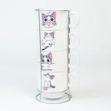 Jogo De Xícaras Café Chá Com Suporte Kit 4 Canecas 160ml