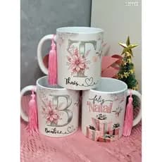CANECA INICIAL DO  NOME, CANECA DE NATAL COM NOME, CANECA FELIZ NATAL, ENFEITE DE NATAL, NATAL 2025, FELIZ NATAL