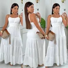Vestido Longo de Alça Regulável com Bojo Liso TECIDO CREPE DUNNA Vestido Lindo Natal.