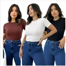 Blusa Feminina Ribana Algodão Lisa Básica Bicolor Tendencia verão 2025 BLUSA BABY LOOK