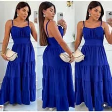 Vestido Longo de Alça Regulável com Bojo Liso Vestido TECIDO CREPE DUNNA VESTIDO MONACO LINDO