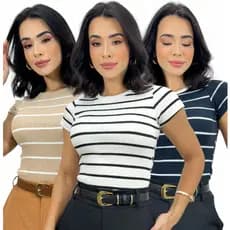 Blusa Feminina Ribana algodão Listrada Básica Bicolor Tendencia verão 2024 BLUSA LISTRADA