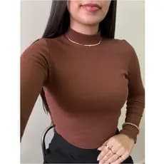 Blusa Feminina Manga Longa Gola Alta Tendência 2025 Outono Inverno Blusinha Manga Longa Ribana Premium