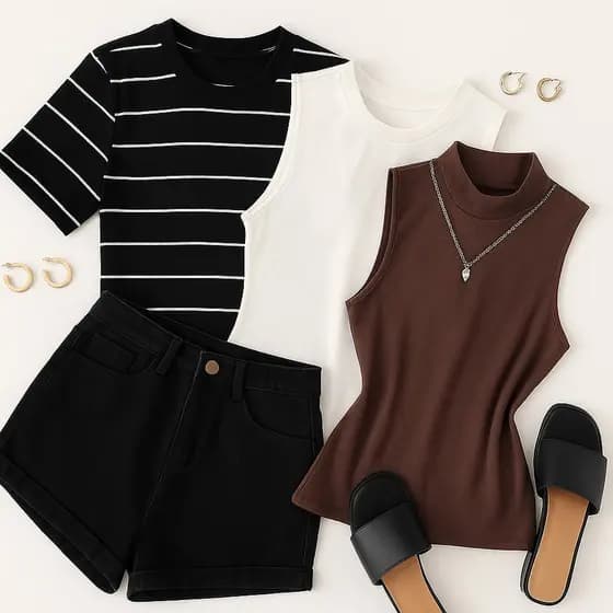 Kit 3 Mix Blusa Básica Ribana Gola Redonda Feminino Moda Estilosa Moderna