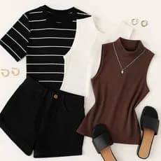 Kit 3 Mix Blusa Básica Ribana Gola Redonda Feminino Moda Estilosa Moderna
