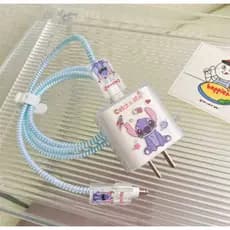 Caixa Para IPhone 20w/18w Tampa Do Carregador Cabo Mola Linha Protetora De Dados Cordão Stich Coração Rosa Azul