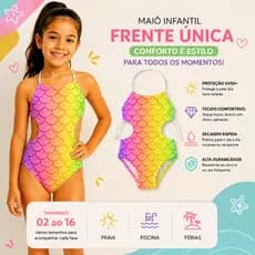 Maiô Infantil Frente Única Menina Feminino Moda Praia Natação Banho Estampas Escamas De Sereia