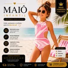 Maiô Infantil Frente Única Menina Feminino Moda Praia Natação Banho Estampas Marmorizadas