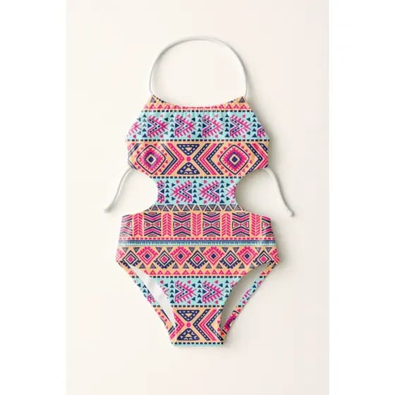 Maiô Infantil Frente Única Menina Feminino Moda Praia Natação Banho Estampas Étnicas E  Nativas