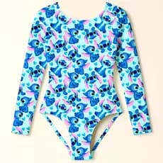 Maiô Infantil Menina Juvenil Manga Longa Proteção Solar UV50+ Roupa de Praia Banho Natação Estampado Desenhos Infantis