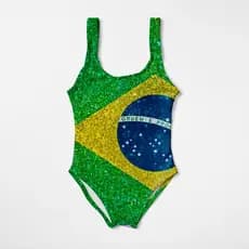 Maiô Infantil Menina Juvenil Proteção Solar UV50+ Roupa de Praia Banho Natação Estampado Brasil Copa do Mundo