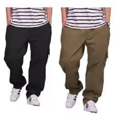 kit 2 ou uma Calça Cargo jeans e sarja Larga Masculina Skate Caqui 6 Bolsos Fechamento Cordão unisex
