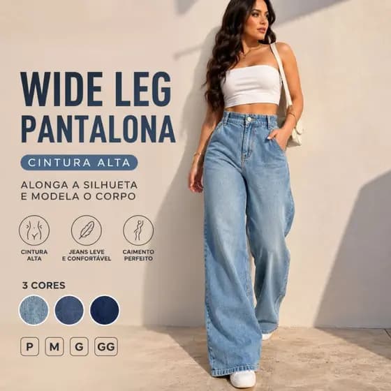 Calça Jeans Wide Leg Feminina Cintura Alta Pantalona Premium Jeans Leve Confortável