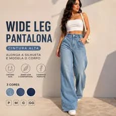 Calça Jeans Wide Leg Feminina Cintura Alta Pantalona Premium Jeans Leve Confortável