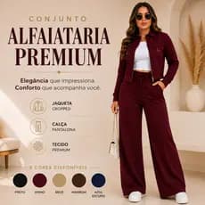 Conjunto Feminino Alfaiataria Jaqueta Cropped e Calça Pantalona Elegante Premium