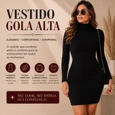 Vestido Feminino Gola Alta Manga Longa Tubinho Canelado Moda Blogueira Inverno