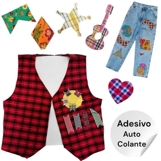 Kit de Adesivos Estilo Retalho  Decoração Remendos Junina para Roupas, Chapéus, Sacolas