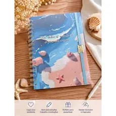 caderno espiral, caderno praia, caderno capa dura, papelaria fofa, planner, caderno universitário, diário, bullet journa