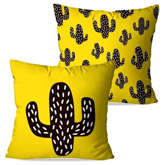 Kit 2 Capas de Almofada Decorativa 45x45cm Cactos Amarelo Dcorô