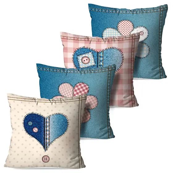 Kit 4 Capas de Almofadas 45x45 Estilo Jeans Dcorô