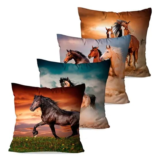 Kit 4 Capas de Almofada 45x45 Cavalos Selvagens Dcorô