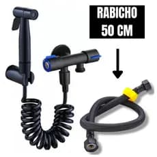 Kit Ducha Higiênica PRETA FOSCA Luxuosa + Rabicho 50 Cm Vaso Sanitário Banheiro Íntimo